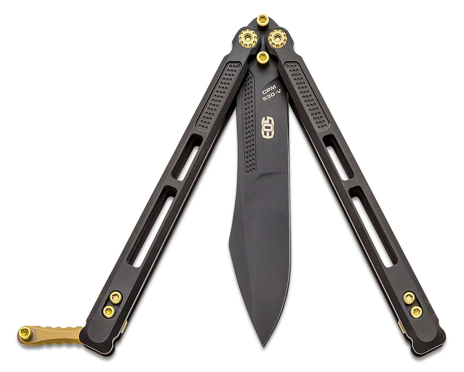 EOS Trident Balisong Butterfly Knife 4.15" S30V Black Harpoon Blade